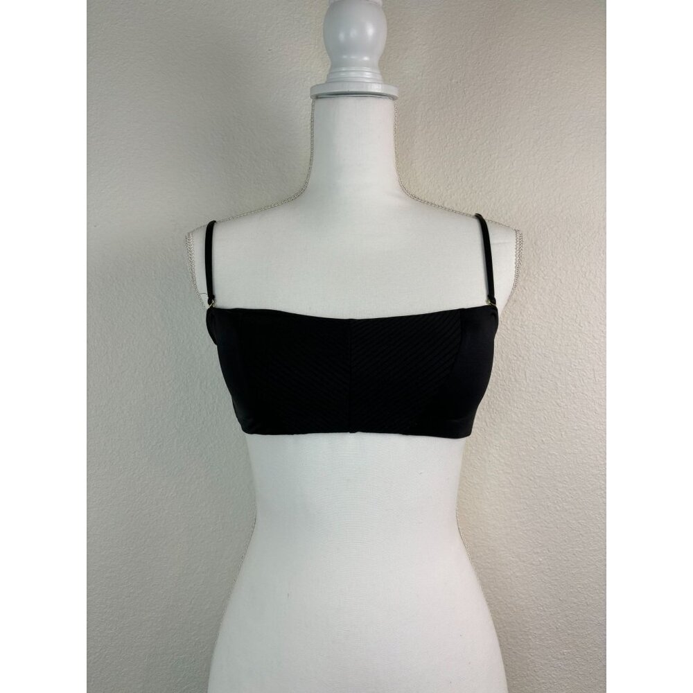 Beach Bunny women's large black ribbed London bralette bikini‎ top bandeau